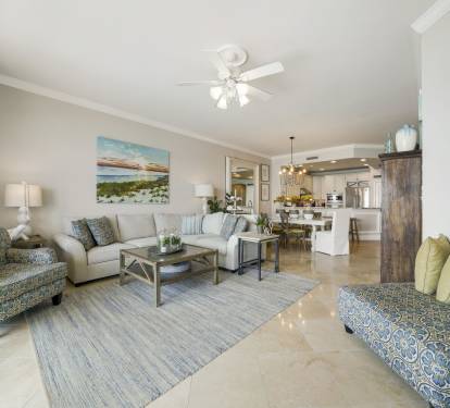 The Living Room features tons of comfortable seating, situated around a NEW large Smart TV with incredible Gulf views. Come and Relax in Adagio B202!