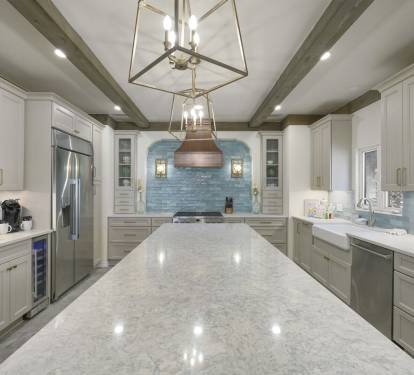 This island is massive with a ton of workspace and outlets underneath. Perfect for blenders and other appliances.
