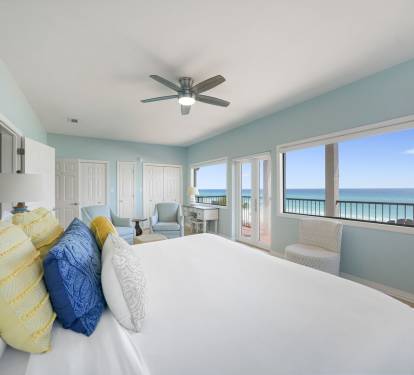 Stunning, gulf front master bedroom with panoramic views.