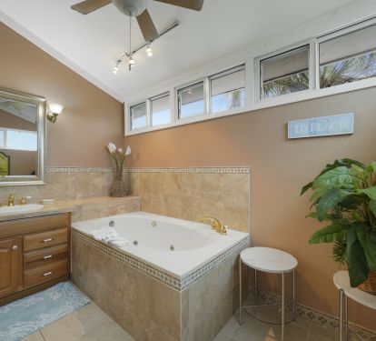 Relax in the soaking spa tub.  Private room with sink and dressing area.