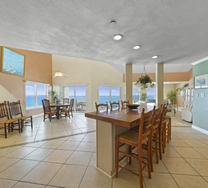Spacious fully equipped kitchen with breakfast bar in Cabana Club Destin beachfront condo.