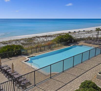 View from the balcony overlooking the large complex pool.
