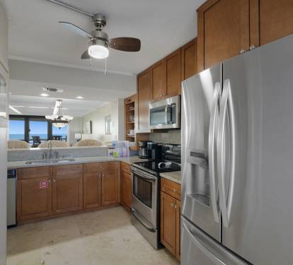 Full kitchen with stainless steel appliances with Gulf Views