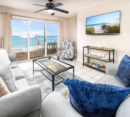 Living Room with Private Balcony - 
Gulf Dunes 413 Fort Walton Beach Okaloosa Island Vacation Rentals