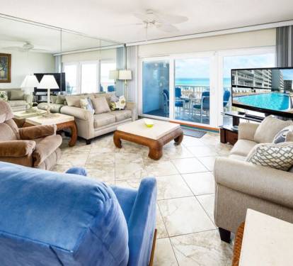 Living Room with Private Balcony - 
Islander Beach Condo Rentals, Okaloosa Island