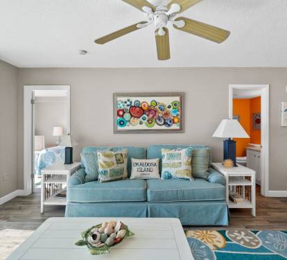 Bright and inviting living room with modern coastal d-cor