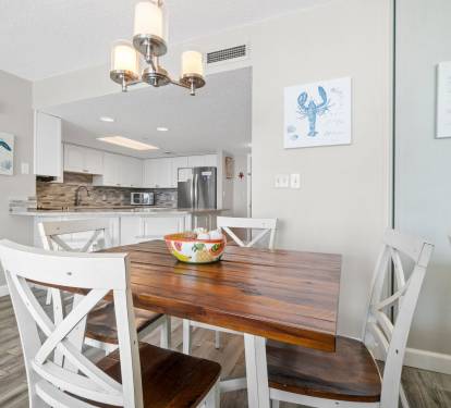 Tastefully decorated dining area with beautiful coastal touches