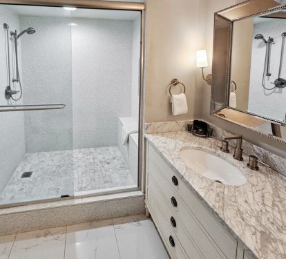 Remodeled bathroom with walk in shower