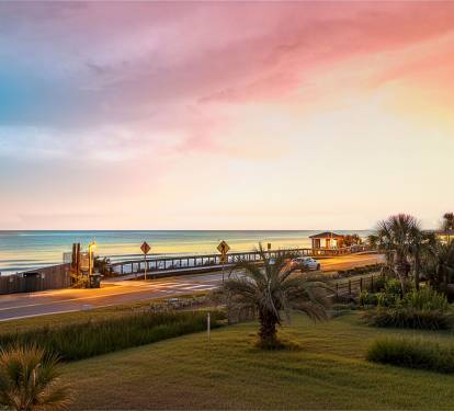 Evening skies paint a stunning backdrop for your coastal getaway