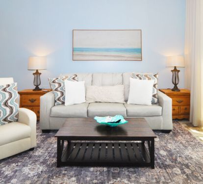 Living Room with Balcony - Waters Edge Resort unit 613 Okaloosa Island Fort Walton Beach Vacation Rentals by Sunset Resort Rentals