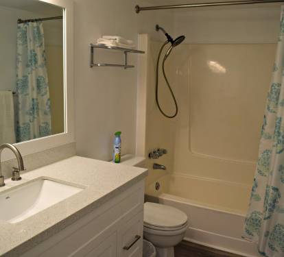 Guest bathroom also updated and has both a shower and tub.
