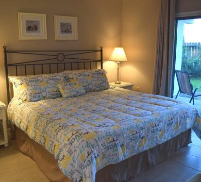 King bed and patio just out the door.