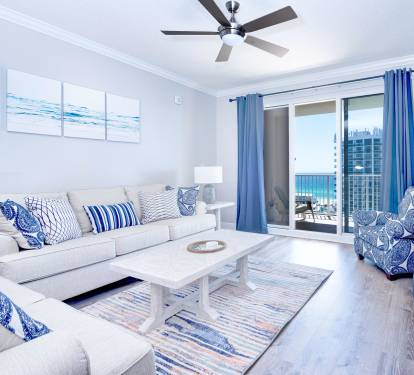 Ocean views and balcony access from living room