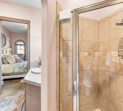Walk-in shower in the queen bedroom en suite.