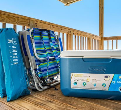 Beach Gear is a Necessity!   Provided year-round and located in the closet on the deck 4 Lightweight Beach chairs, 2 Umbrellas, & Cooler