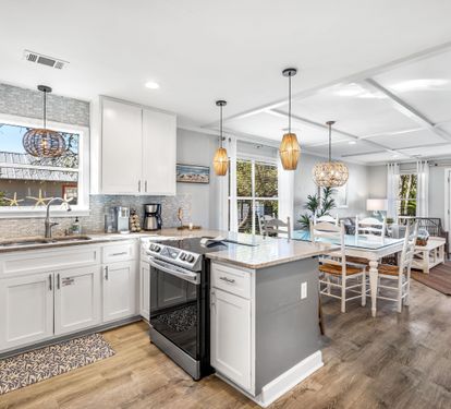 Kitchen, Dining Table and Living Room