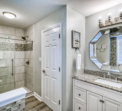 Private Bath with Walk In Shower and Bathtub
