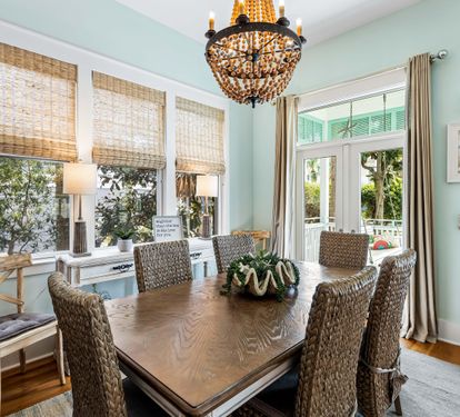 Dining under this unique chandelier