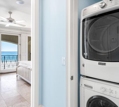 First Floor Full Size Washer and Dryer with Laundry Supplies included.