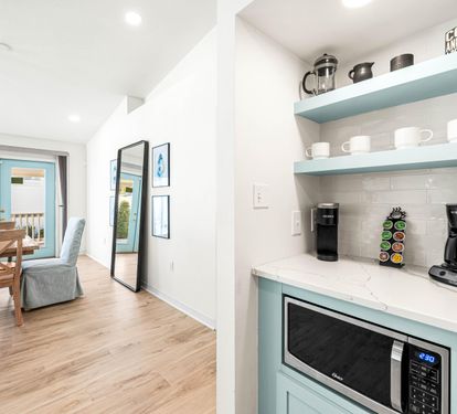 Quartz Coffee Bar with a Keurig and Drip Coffee Maker, Built in Microwave and Keurig Cups Provided!!