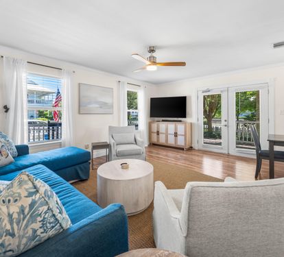 Living area with a 60" Smart TV