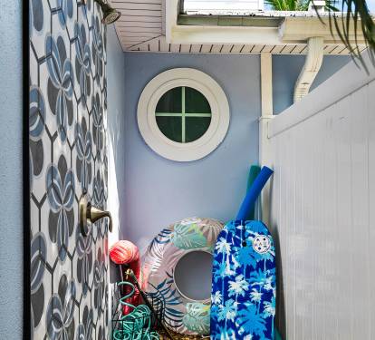 Outdoor shower in pool area