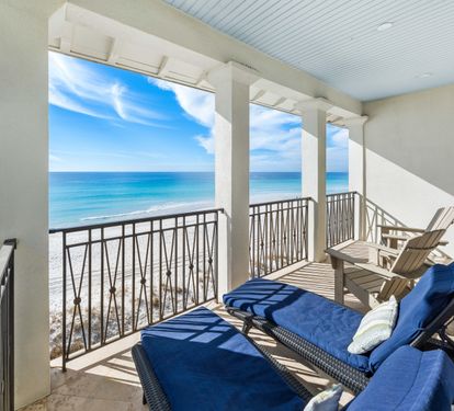 Third Floor Primary Bedroom Covered Seating Area with the Most Amazing Gulf Views.