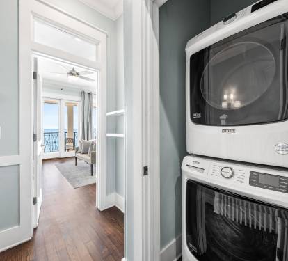 Washer and Dryer are both located in the Third Floor Hallway Closet.