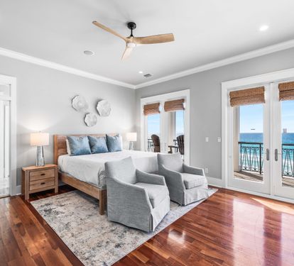 3rd Floor Primary Bedroom with Sleeper Sofa, Walk-In Closet, Sitting Room with 2 Twin Sleeping Chairs, Covered Balcony and Private Bathroom
