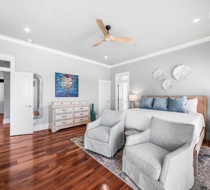 3rd Floor Primary Bedroom with Sleeper Sofa, Walk-In Closet, Sitting Room with 2 Twin Sleeping Chairs, Covered Balcony and Private Bathroom