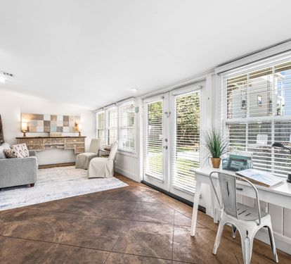 A traditional Florida Room in Seabreeze with a sleeper sofa, bar cabinet, a desk, & access to the pool area through French doors. (safety alarm)
Fully stocked Beach Gear closet