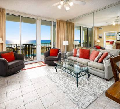 Living Room with Private Balcony - Waters Edge Resort Unit 212 Fort Walton Beach Okaloosa Island Vacation Rentals