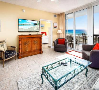Living Room with Private Balcony - Waters Edge Resort Unit 212 Fort Walton Beach Okaloosa Island Vacation Rentals