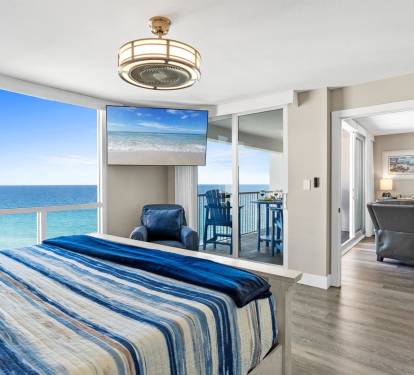 Wake up to breathtaking ocean views from your bed, with waves stretching to the horizon and your private balcony just steps away.