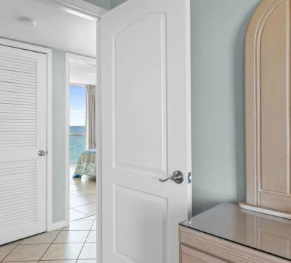 Your coastal bedroom opens to stunning ocean views, while smart storage keeps your getaway organized and serene.
