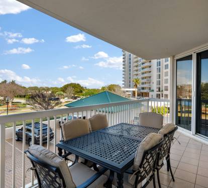 Enjoy a meal or a card game on the North Balcony