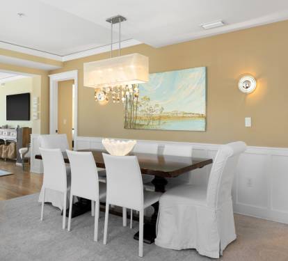 Your elegant dining room awaits with seating for eight, perfect for memorable meals together.