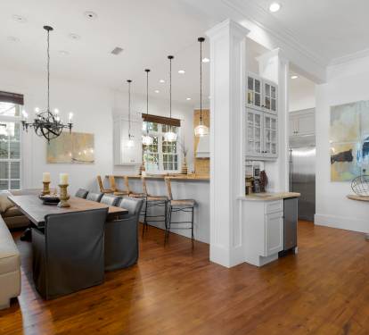 Your open-concept living space flows seamlessly from cozy dining nook to gourmet kitchen, perfect for memorable meals together.
