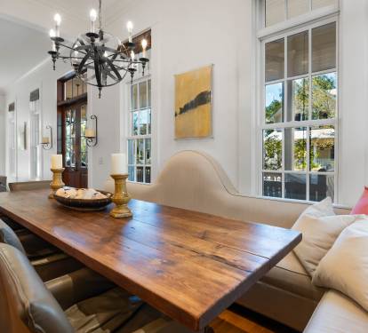 Gather around this stunning rustic dining table where memorable meals and conversations await your group.