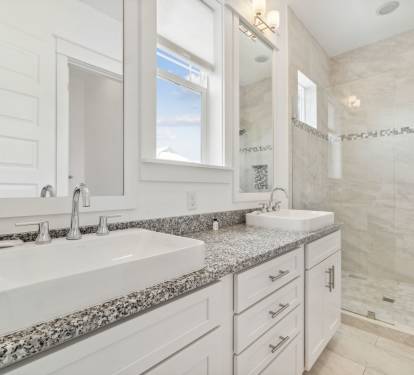 Guest En Suite Equipped with a Dual Vanity & Walk In Shower
