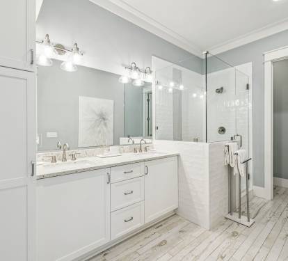 King Guest En-Suite - Dual Vanities + Walk-In Shower