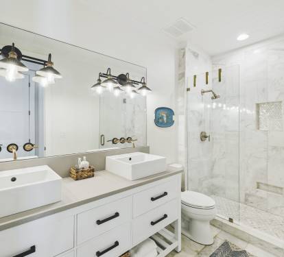 1st Floor Shared Bathroom - Dual Vanities + Walk-In Shower