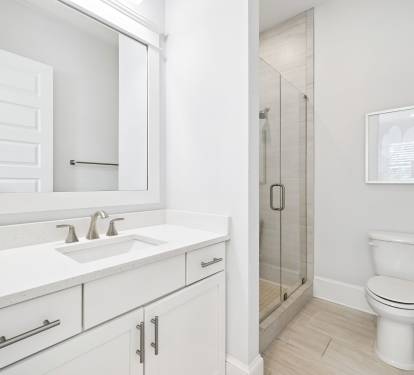 Primary King En-Suite - Single Vanity + Walk-In Shower