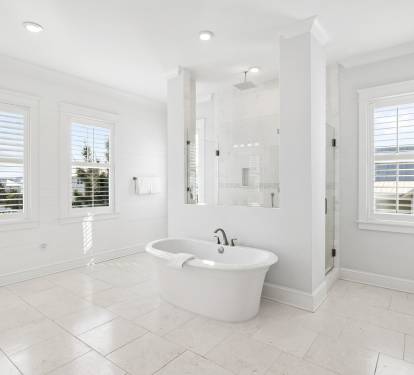 Primary King En-Suite - Spacious Walk-In Shower + Soaking Tub