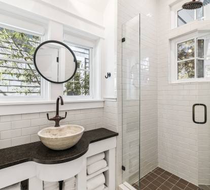 1st Floor Guest Bathroom - Single Vanity + Walk-In Shower