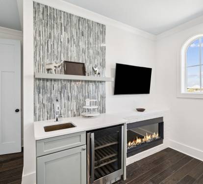 King Guest Suite - Wet Bar Featuring a Wine Cooler + Electric Fireplace & Flat-Screen TV