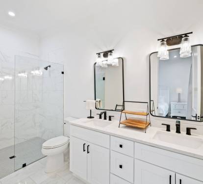 King Guest En-Suite - Dual Vanities + Walk-In Shower