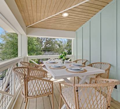 Covered Porch on 2nd Floor Patio with Dining for Five
