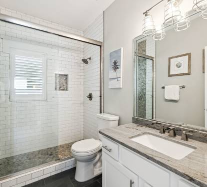 Shared Guest Bathroom - Single Vanity + Walk-In Shower