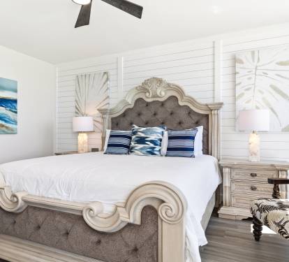 Drift off to sleep in your coastal retreat with soft linens and ocean-inspired artwork surrounding you.